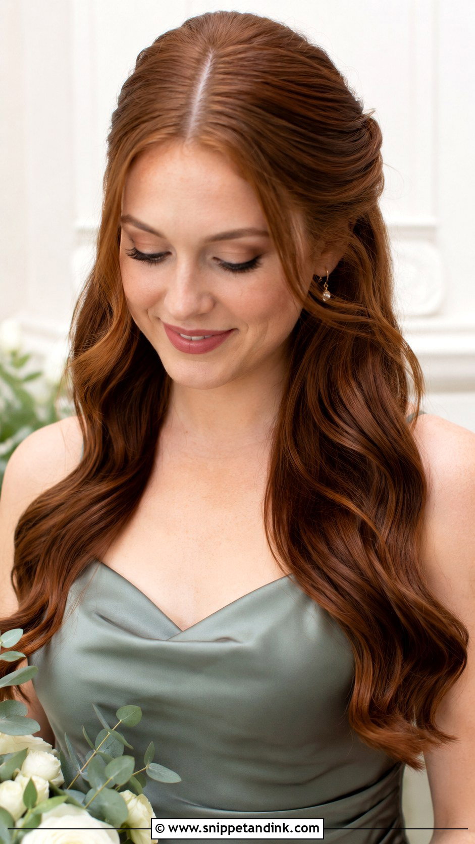 Half Up Half Down Bridesmaid Hair With Center Part - Snippet and Ink - 25 Half Up Half Down Wedding Hair Bridesmaid Ideas
