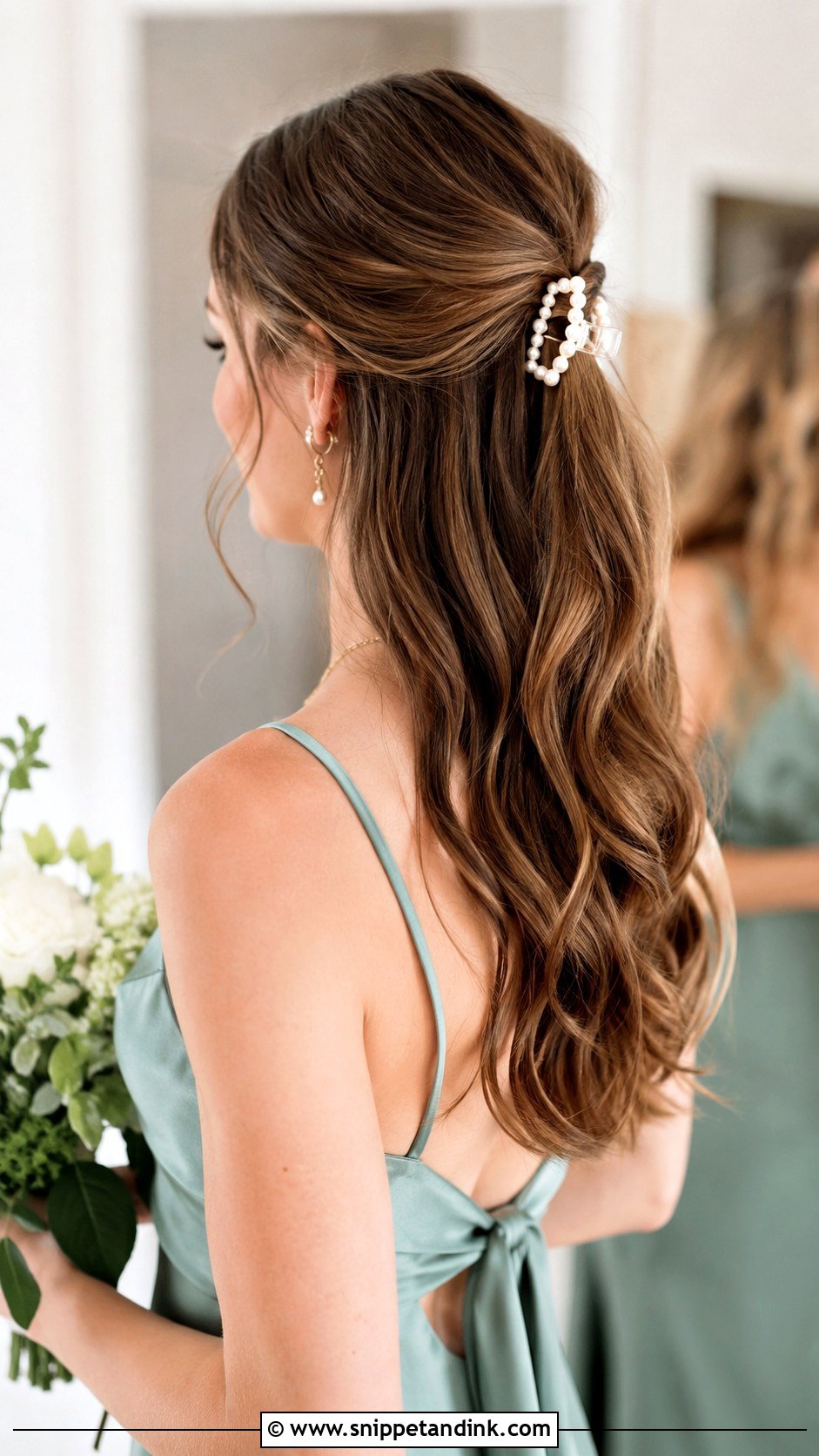 Half Up Half Down Bridesmaid Hair With Claw Clip - Snippet and Ink - 25 Half Up Half Down Wedding Hair Bridesmaid Ideas