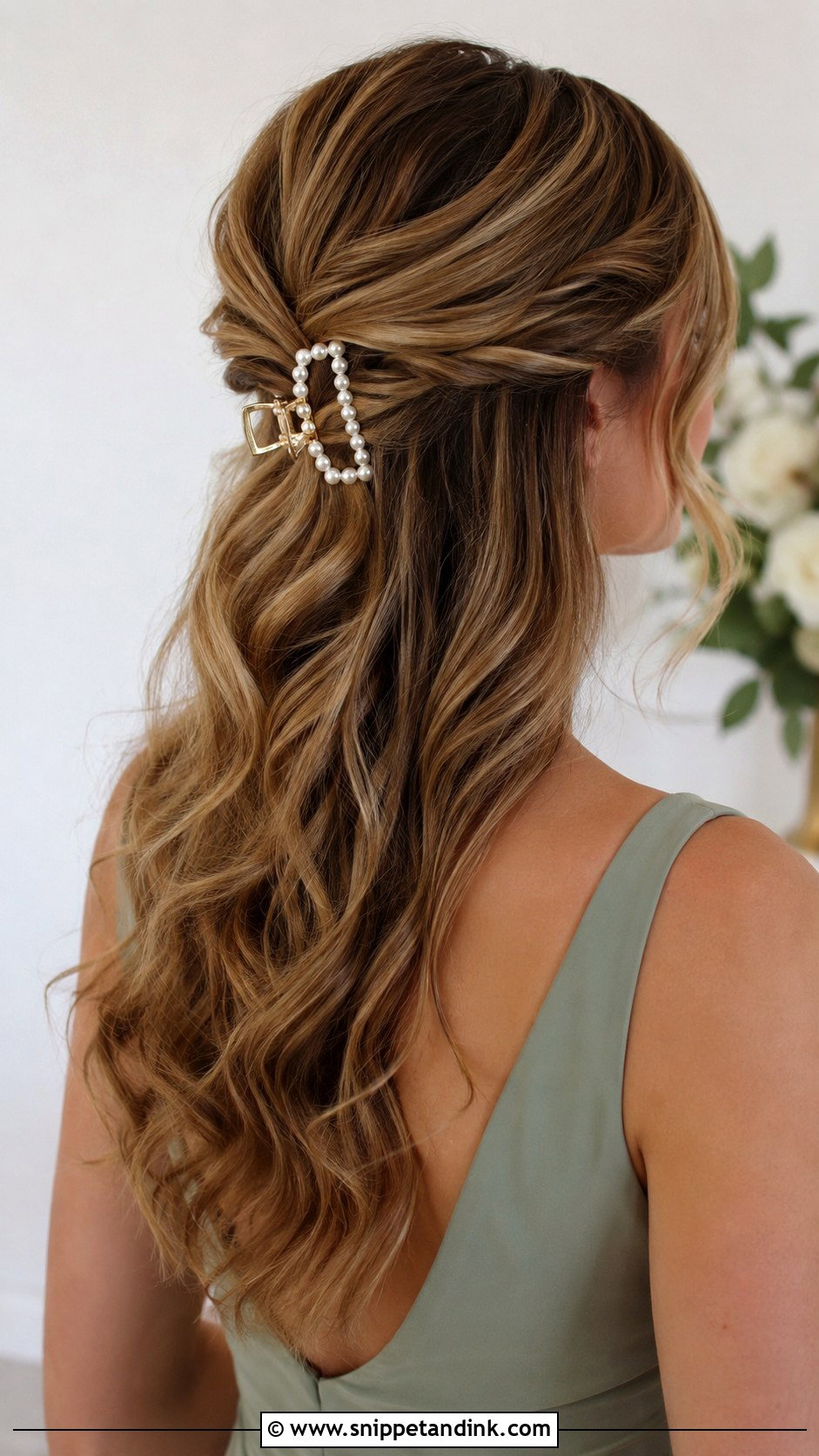 Half Up Half Down Bridesmaid Hair With Claw Clip - Snippet and Ink - 25 Half Up Half Down Bridesmaid Hair Medium Ideas