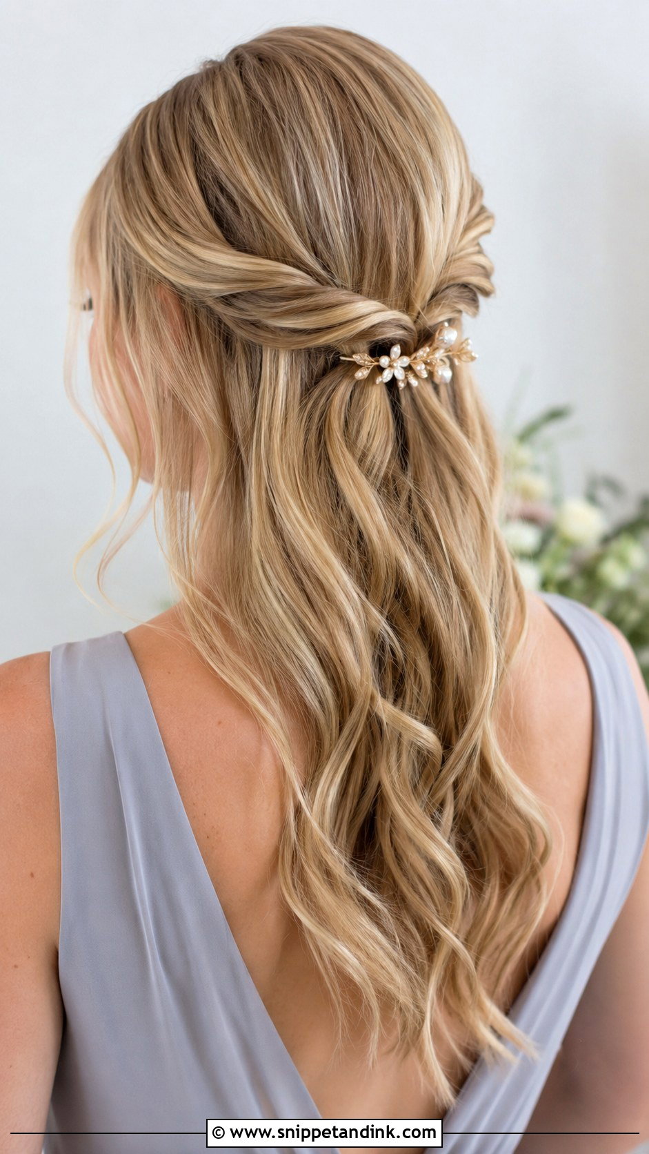 Half Up Half Down Bridesmaid Hair With Clip - Snippet and Ink - 20 Bridesmaid Hair Inspo Half Up Half Down Ideas