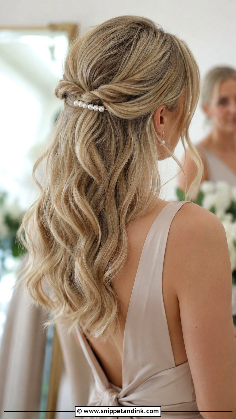 Half Up Half Down Bridesmaid Hair With Clip - Snippet and Ink - 30 Bridesmaids Half Up Half Down Hairstyles