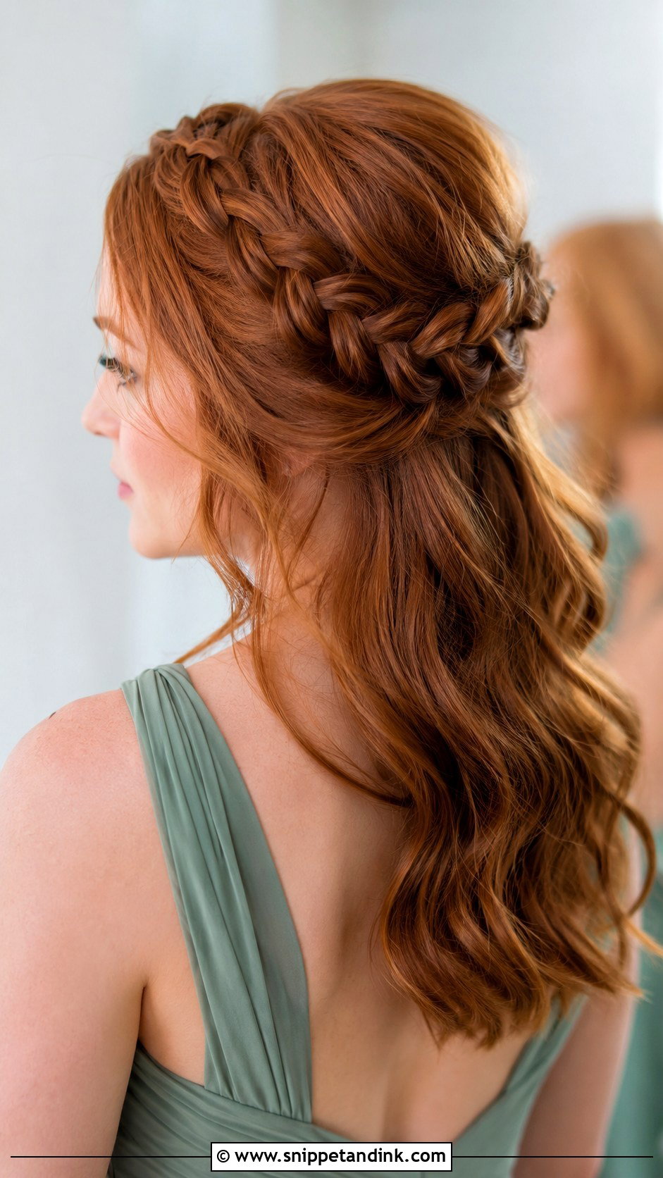 Half Up Half Down Bridesmaid Hair With Crown Braid - Snippet and Ink - 25 Half Up Half Down Wedding Hair Bridesmaid Ideas