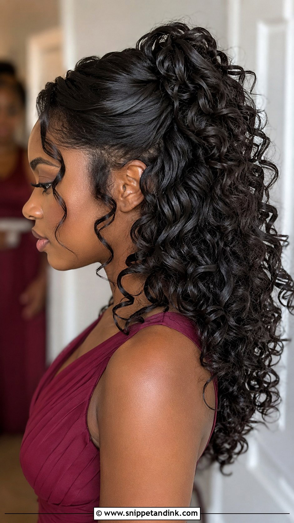 Half Up Half Down Bridesmaid Hair With Curly Ponytail - Snippet and Ink - 20 Bridesmaid Hair Inspo Half Up Half Down Ideas