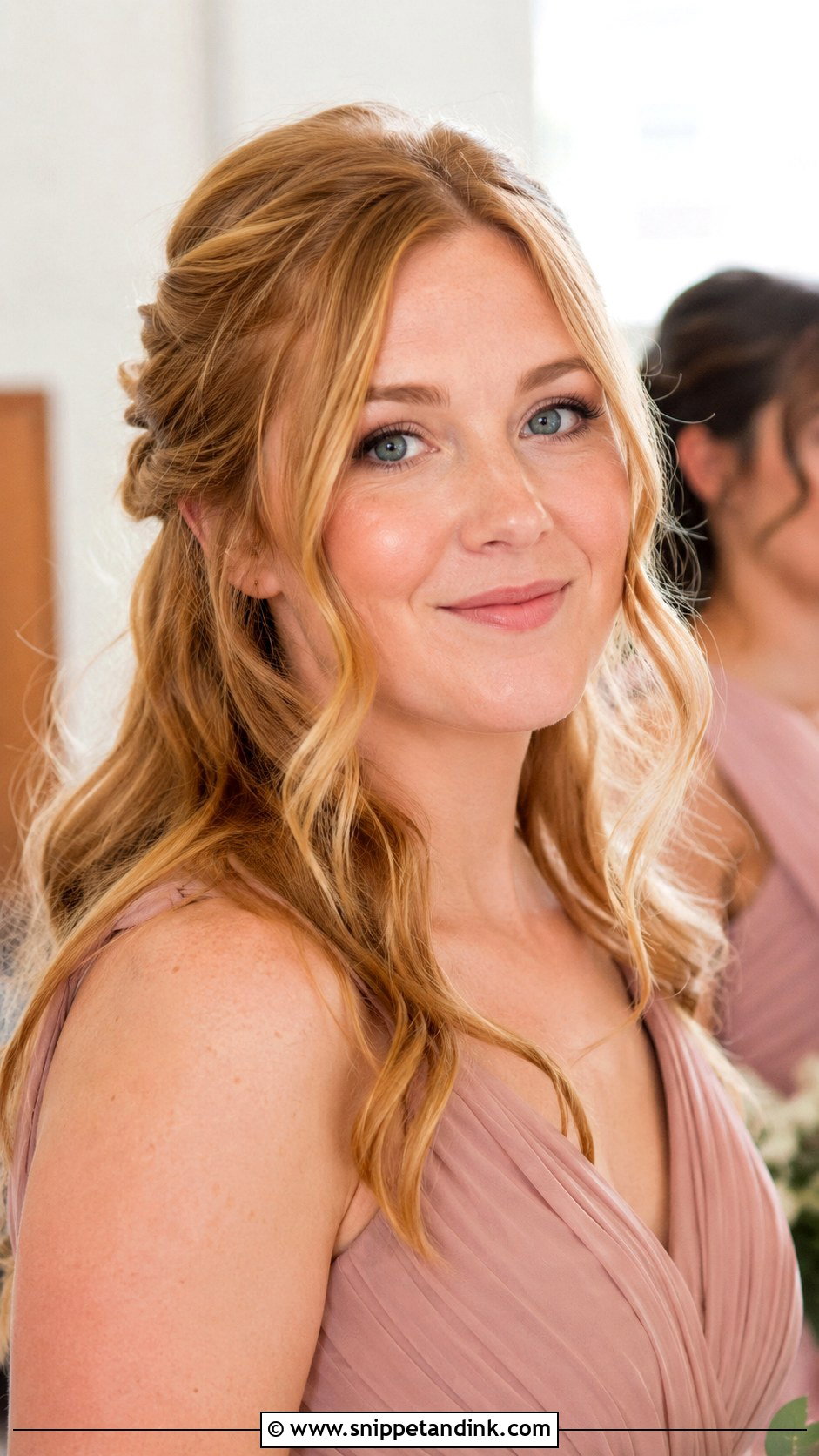 Half Up Half Down Bridesmaid Hair With Face Framing Pieces - Snippet and Ink - 25 Half Up Half Down Wedding Hair Bridesmaid Ideas