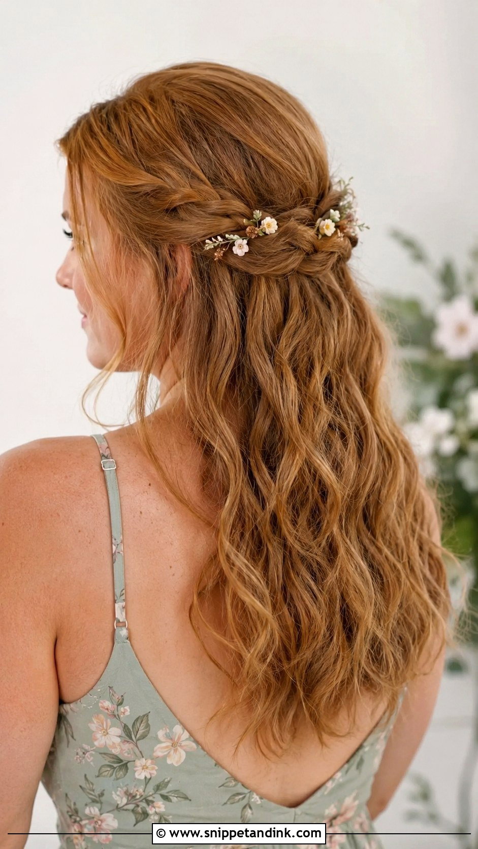 Half Up Half Down Bridesmaid Hair With Flower Pins - Snippet and Ink - 20 Half Up Half Down Bridesmaid Hair Long Ideas