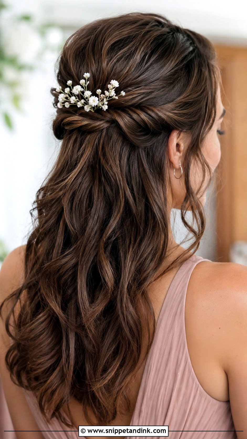 Half Up Half Down Bridesmaid Hair With Flowers - Snippet and Ink - 20 Bridesmaid Hair Inspo Half Up Half Down Ideas