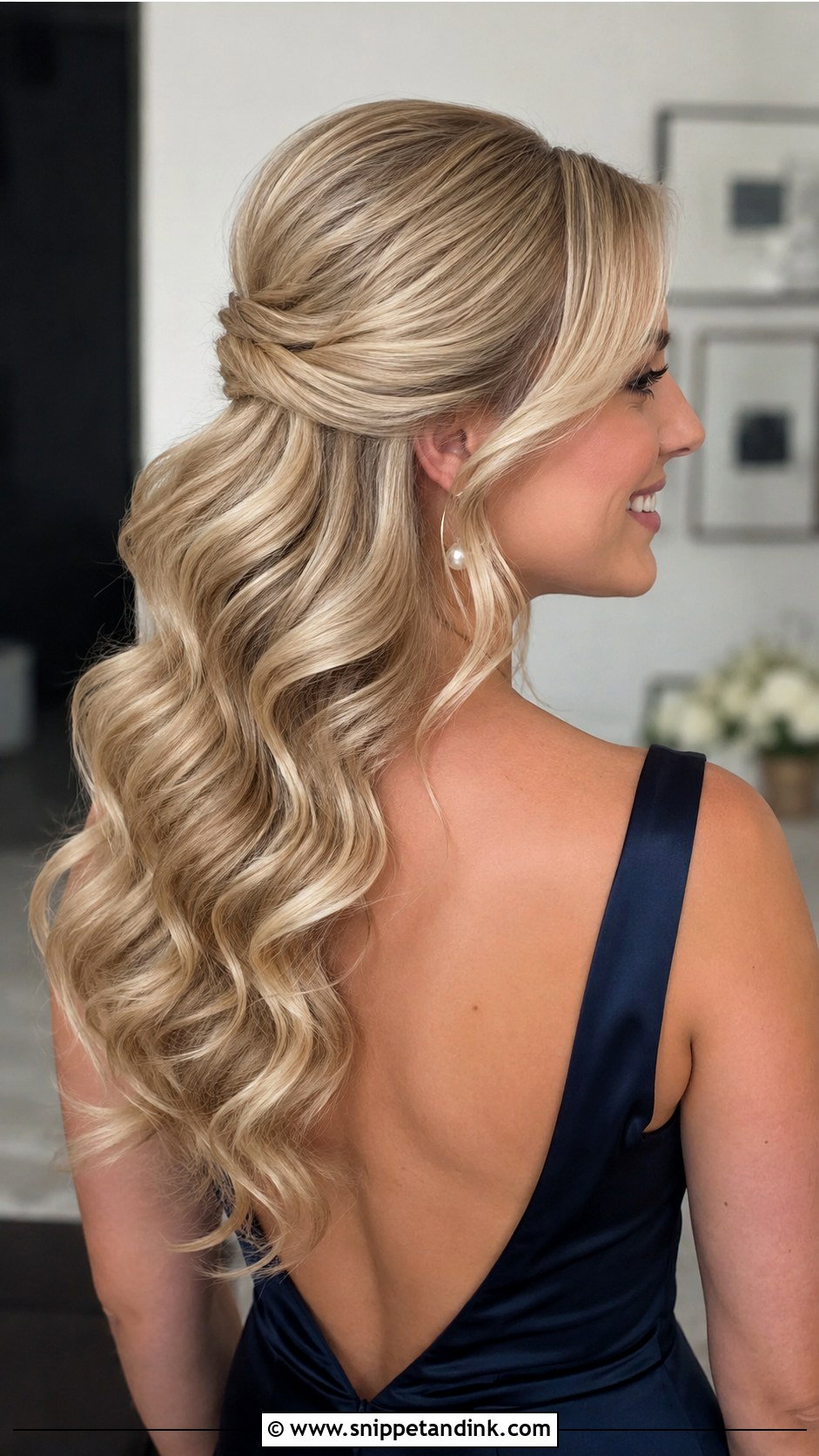Half Up Half Down Bridesmaid Hair With Hollywood Waves - Snippet and Ink - 20 Bridesmaids Hair Half Up Half Down Ideas