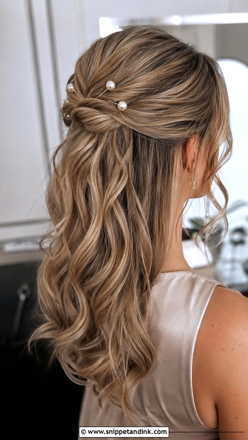 Half Up Half Down Bridesmaid Hair With Loose Curls - Snippet and Ink - 20 Bridesmaid Hair Inspo Half Up Half Down Ideas