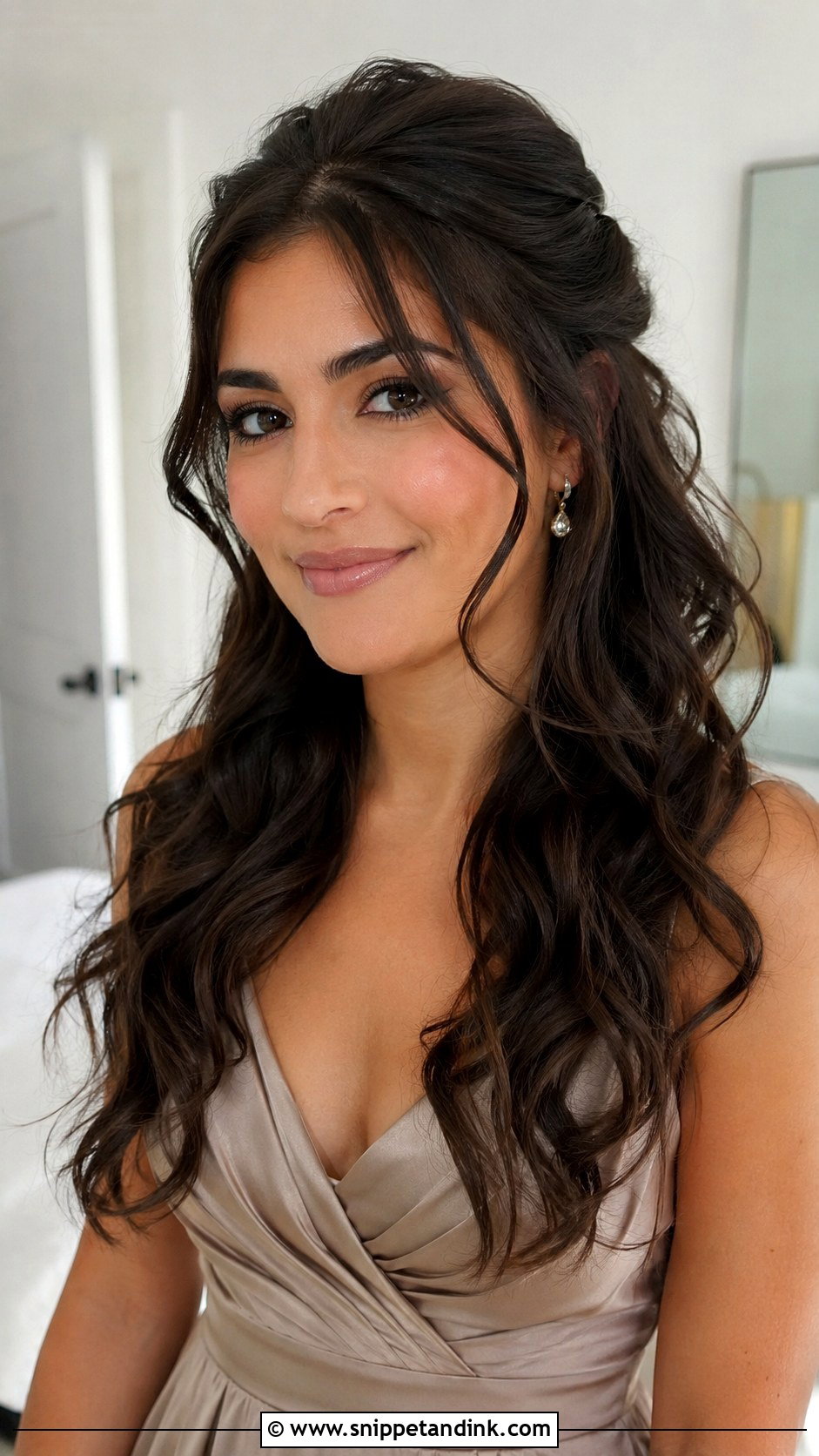 Half Up Half Down Bridesmaid Hair With Loose Curls - Snippet and Ink - 20 Bridesmaids Hair Half Up Half Down Ideas