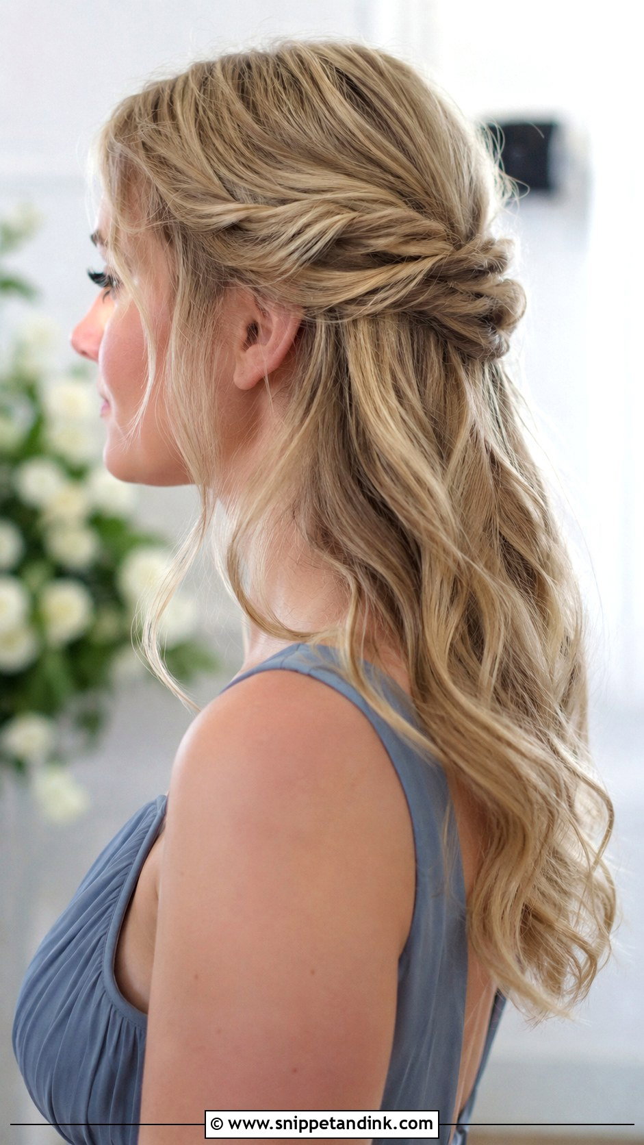 Half Up Half Down Bridesmaid Hair With Low Twist - Snippet and Ink - 25 Half Up Half Down Bridesmaid Hair Medium Ideas