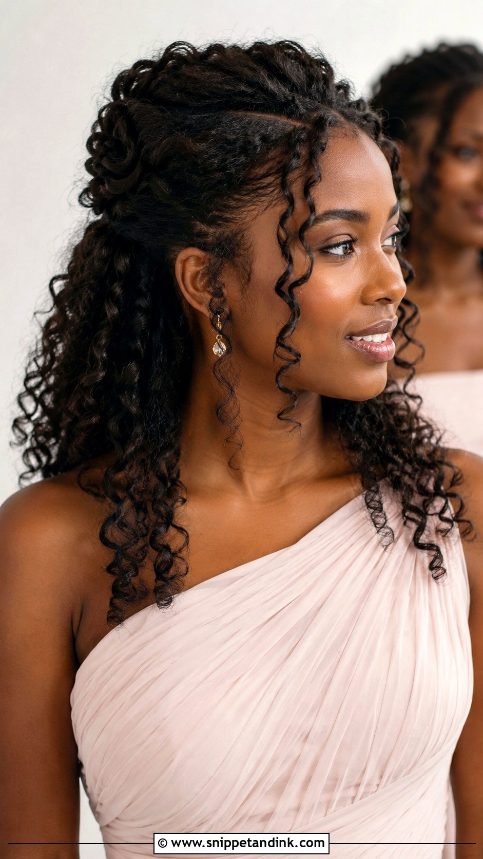 Half Up Half Down Bridesmaid Hair With Natural Curls - Snippet and Ink - 25 Half Up Half Down Bridesmaid Hair Medium Ideas