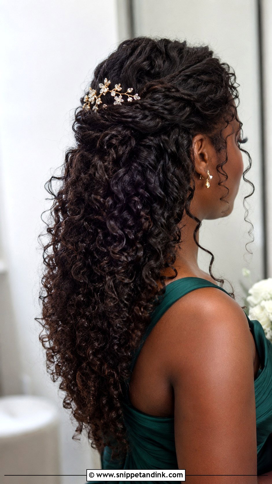 Half Up Half Down Bridesmaid Hair With Natural Curls - Snippet and Ink - 20 Bridesmaid Hair Inspo Half Up Half Down Ideas