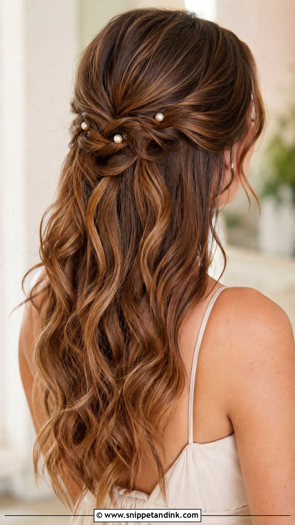 Half Up Half Down Bridesmaid Hair With Pearl Pins - Snippet and Ink - 20 Bridesmaid Hair Styles Half Up Half Down