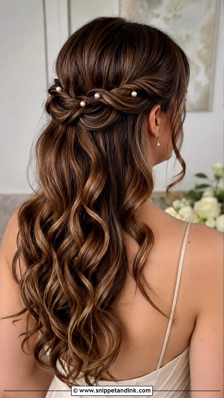 Half Up Half Down Bridesmaid Hair With Pearl Pins - Snippet and Ink - 20 Bridesmaids Hair Half Up Half Down Ideas