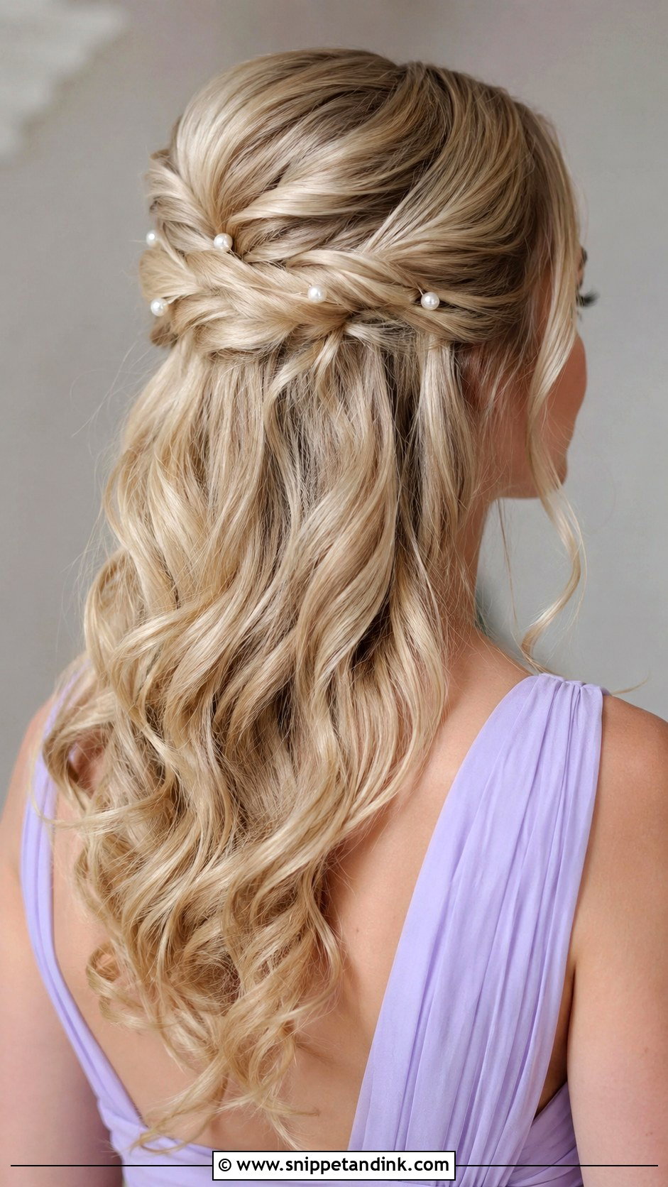 Half Up Half Down Bridesmaid Hair With Pearl Pins - Snippet and Ink - 30 Bridesmaids Half Up Half Down Hairstyles
