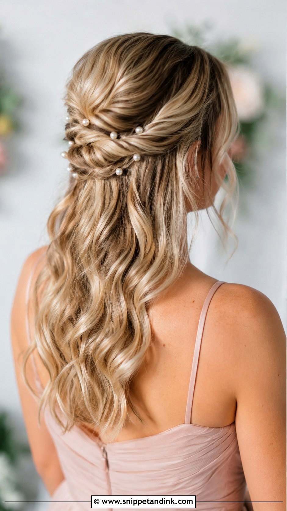 Half Up Half Down Bridesmaid Hair With Pearl Pins - Snippet and Ink - 20 Bridesmaid Hair Half Up Half Down Medium Length Ideas