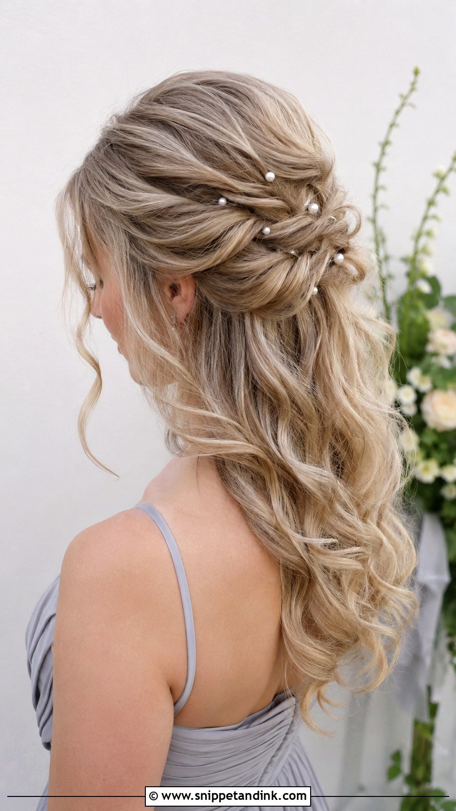 Half Up Half Down Bridesmaid Hair With Pearls - Snippet and Ink - 35 Half Up Half Down Bridesmaid Hair Ideas