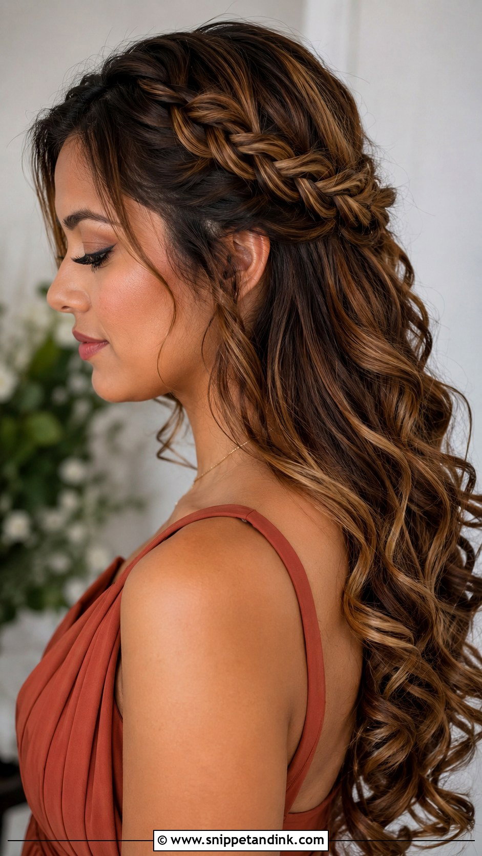 Half Up Half Down Bridesmaid Hair With Side Braid - Snippet and Ink - 25 Half Up Half Down Wedding Hair Bridesmaid Ideas