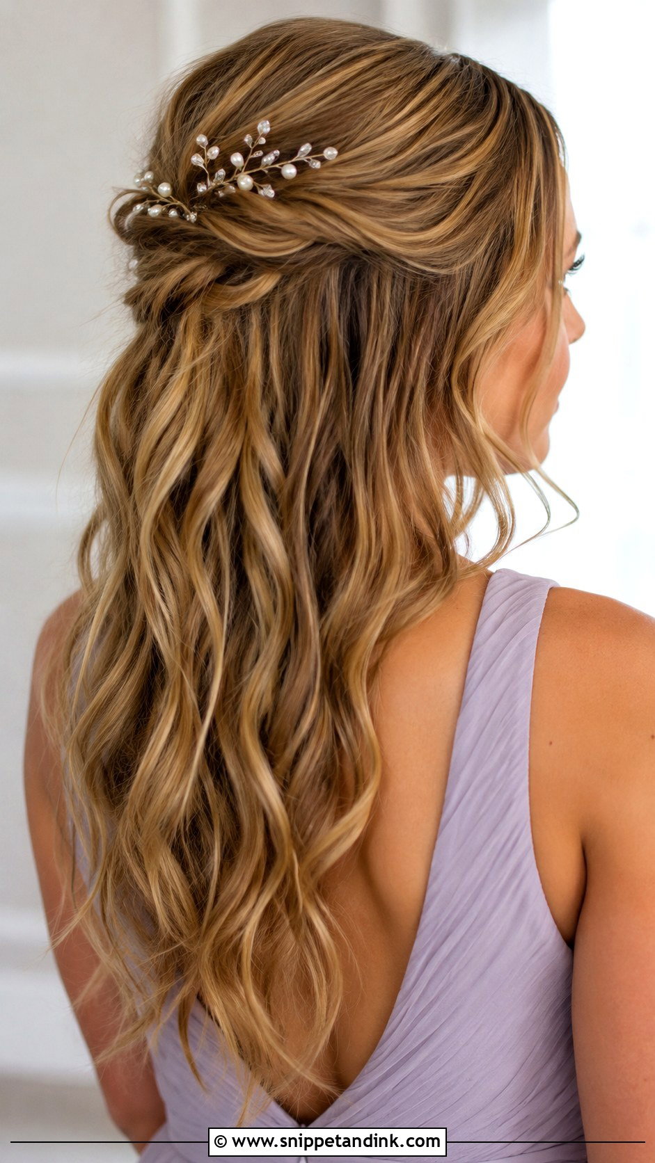 Half Up Half Down Bridesmaid Hair With Soft Accessories - Snippet and Ink - 30 Bridesmaids Half Up Half Down Hairstyles