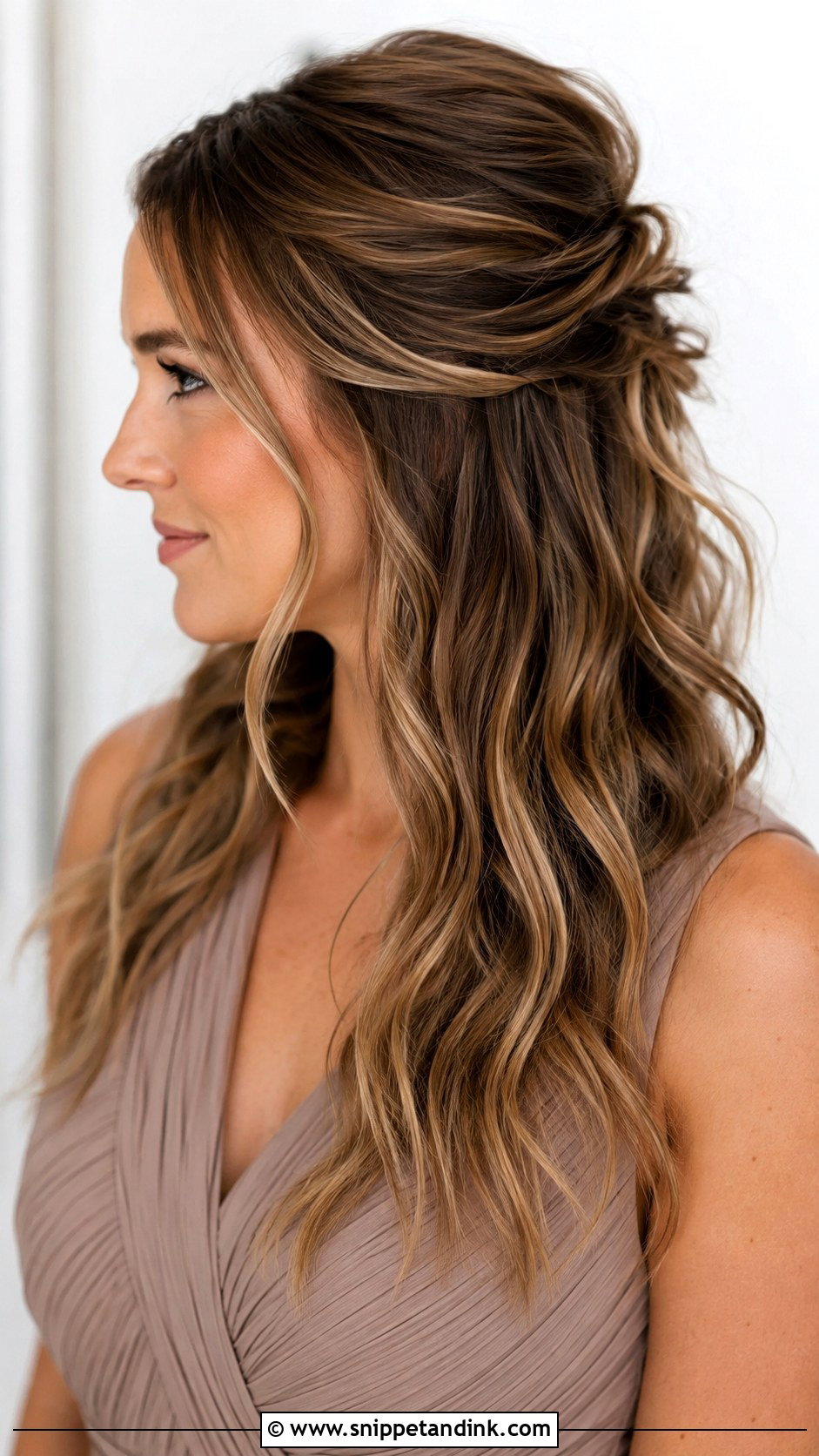 Half Up Half Down Bridesmaid Hair With Textured Waves - Snippet and Ink - 25 Half Up Half Down Bridesmaid Hair Medium Ideas