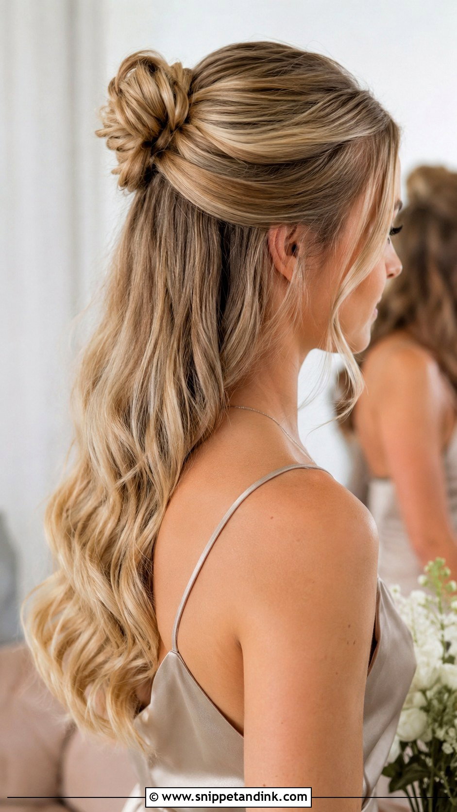Half Up Half Down Bridesmaid Hair With Top Knot - Snippet and Ink - 20 Half Up Half Down Bridesmaid Hair Long Ideas