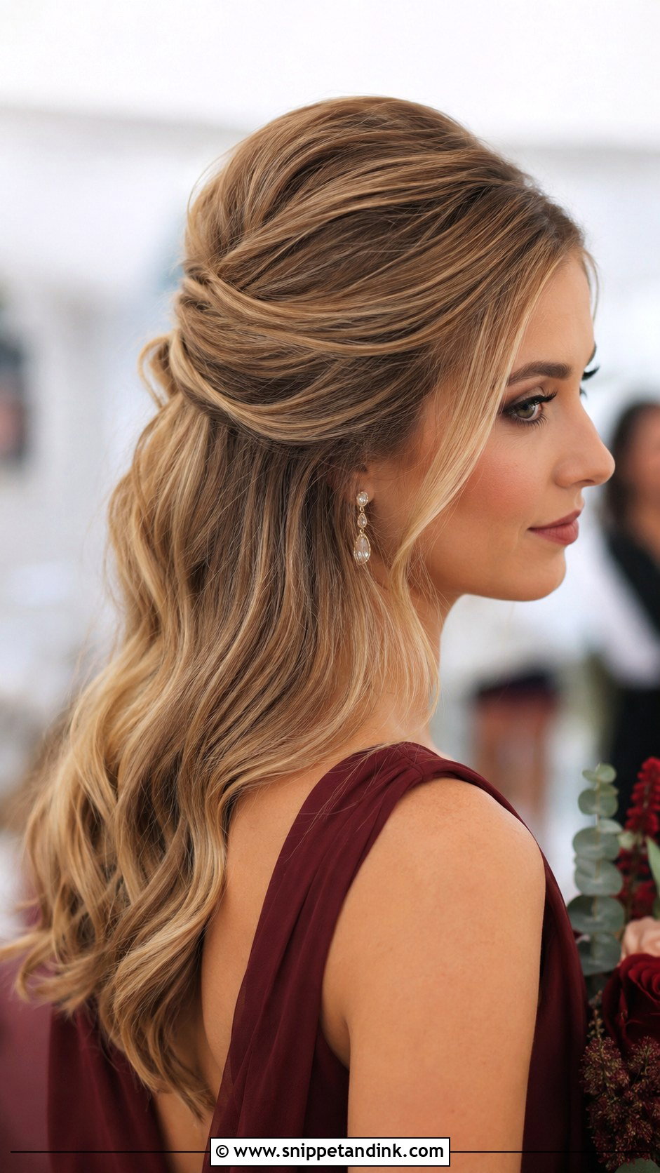 Half Up Half Down Bridesmaid Hair With Voluminous Crown - Snippet and Ink - 20 Bridesmaid Hair Half Up Half Down Medium Length Ideas