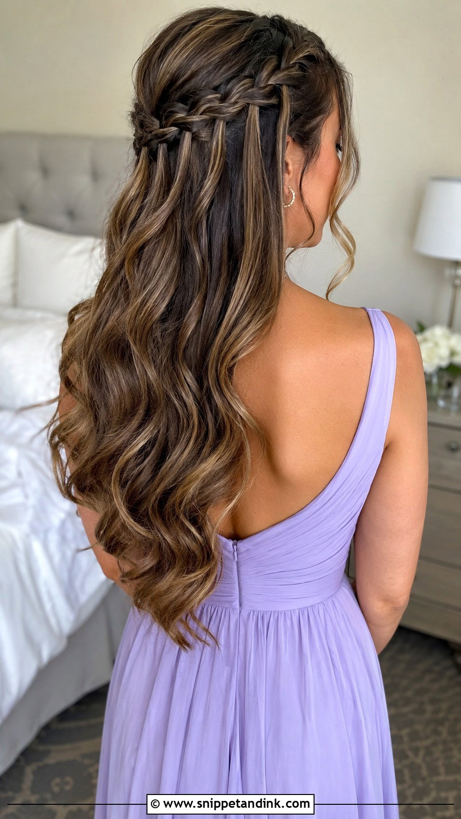 Half Up Half Down Bridesmaid Hair With Waterfall Braid - Snippet and Ink - 20 Half Up Half Down Bridesmaid Hair Long Ideas
