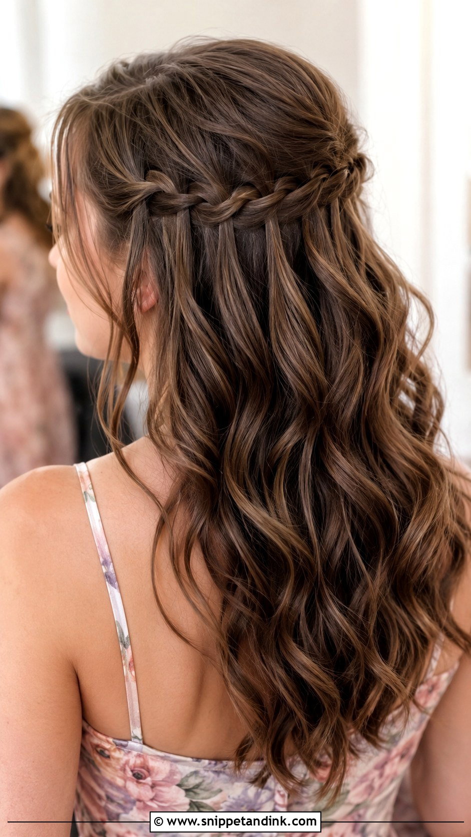 Half Up Half Down Bridesmaid Hair With Waterfall Braid - Snippet and Ink - 25 Half Up Half Down Bridesmaid Hair Medium Ideas