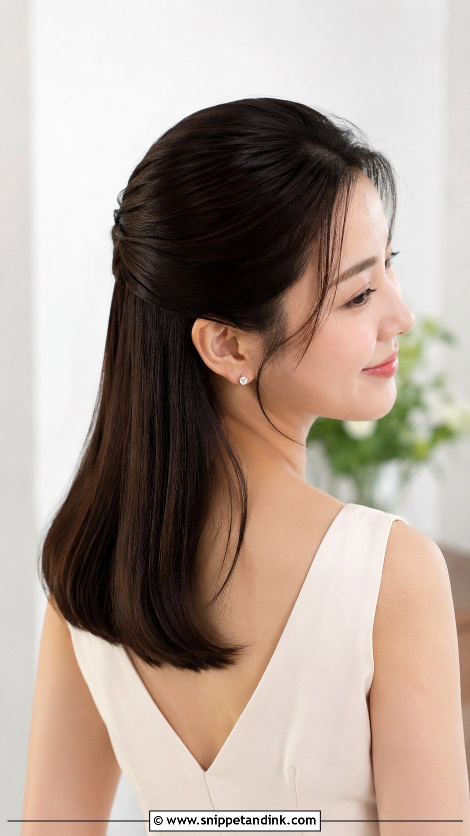 Half Up Half Down Bridesmaid Sleek Straight Hair - Snippet and Ink - 20 Bridesmaid Hairstyles Half Up Half Down Medium Length