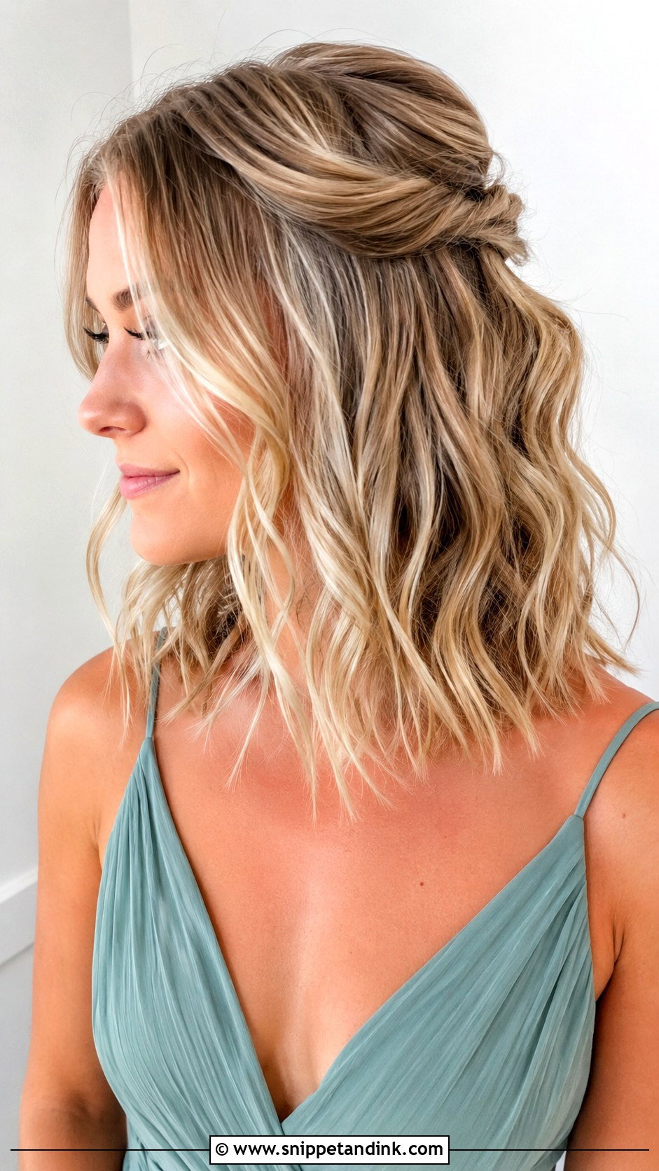 Half Up Half Down Bridesmaid Wavy Lob - Snippet and Ink - 20 Bridesmaid Hairstyles Half Up Half Down Medium Length