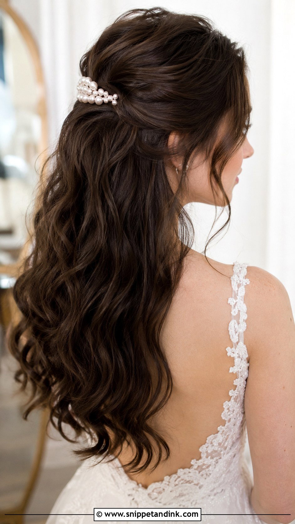 Half Up Half Down Brunette Waves - Snippet and Ink - 25 Brunette Bridal Hair Ideas