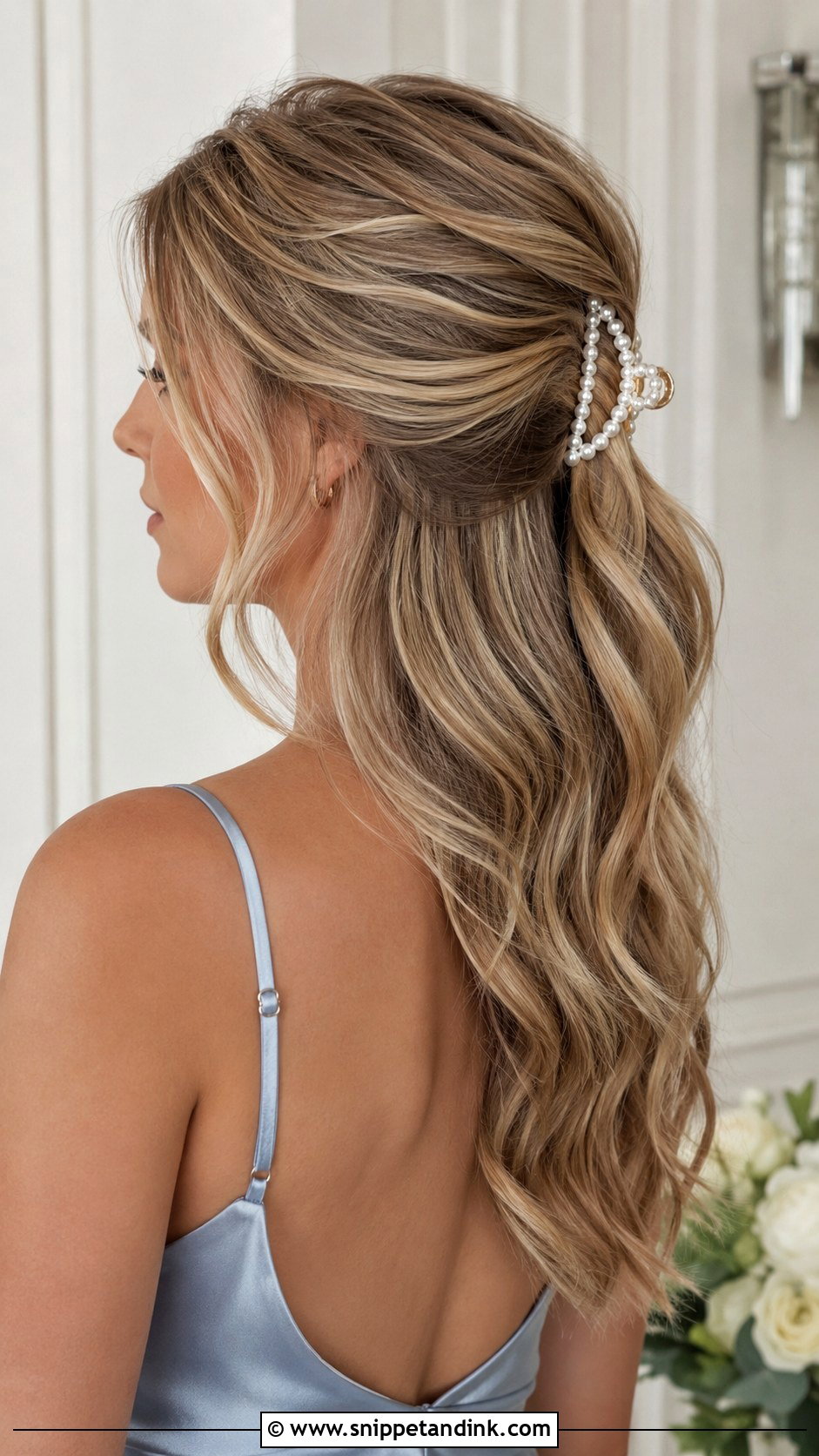Half Up Half Down Claw Clip Wedding Guest - Snippet and Ink - 20 Half-Up Half-Down Wedding Guest Hairstyles