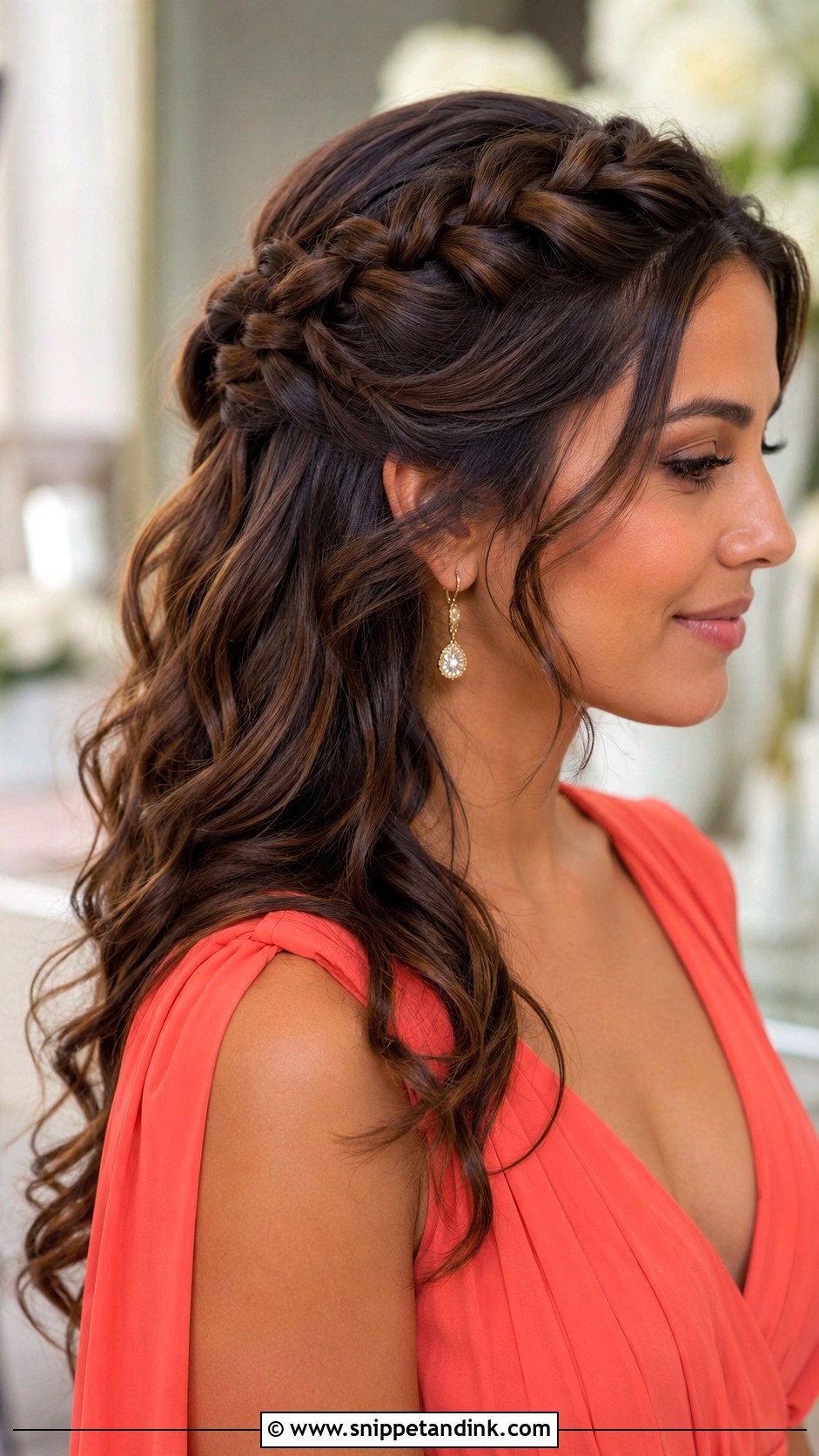 Half Up Half Down Crown Braid Wedding Guest - Snippet and Ink - 20 Half-Up Half-Down Wedding Guest Hairstyles