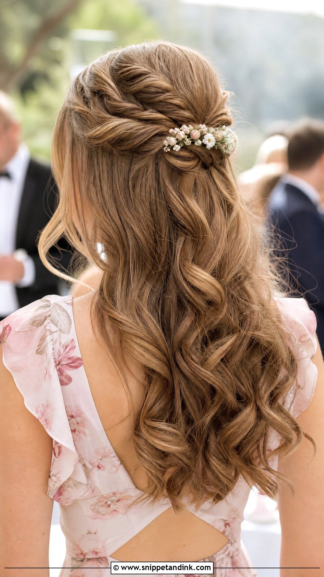 Half Up Half Down Curls - Snippet and Ink - 20 Medium Length Hair Styles for Wedding Guest