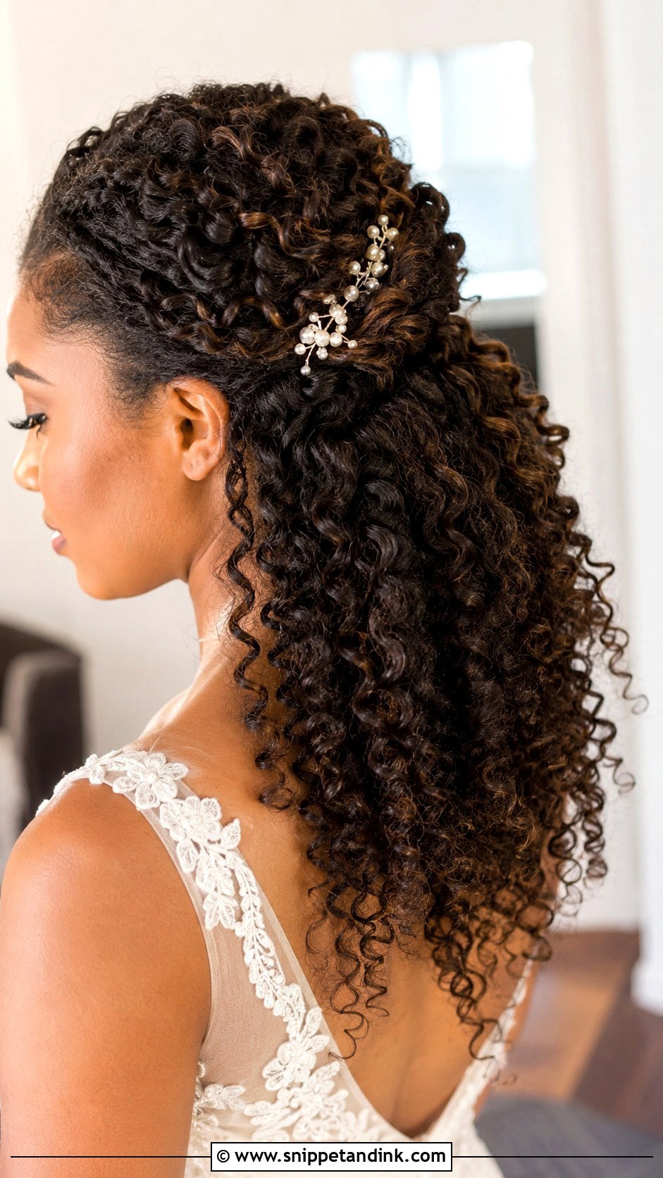 Half Up Half Down Curls - Snippet and Ink - 20 Natural Hair Wedding Hairstyles