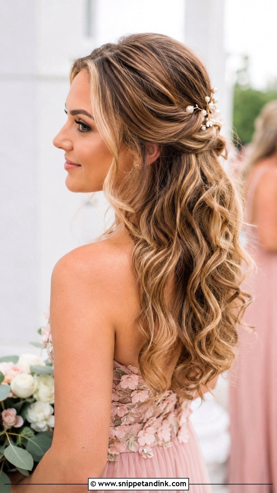 Half Up Half Down Curls - Snippet and Ink - 20 Wedding Party Hairstyles for Long Hair