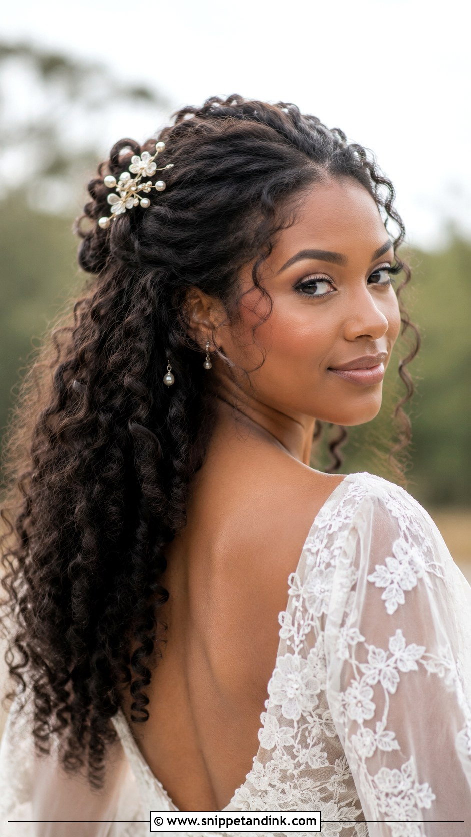 Half Up Half Down Curls - Snippet and Ink - 25 Afro Bridal Hairstyles