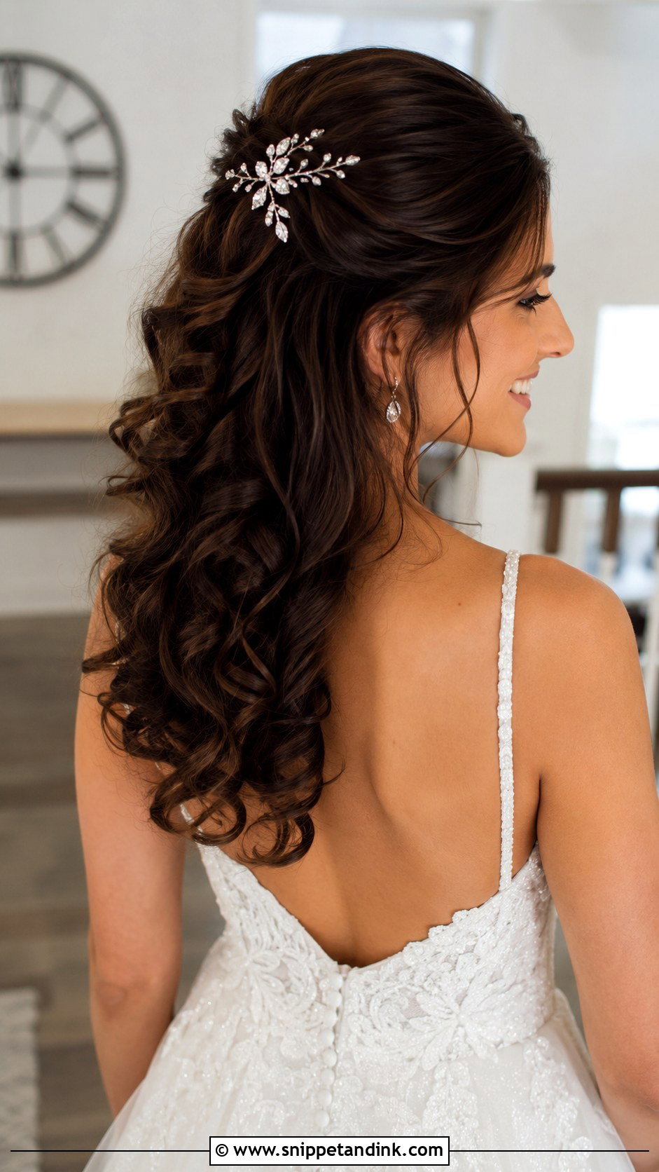 Half Up Half Down Curls - Snippet and Ink - 25 Medium Length Half-Up Bridal Hair Ideas