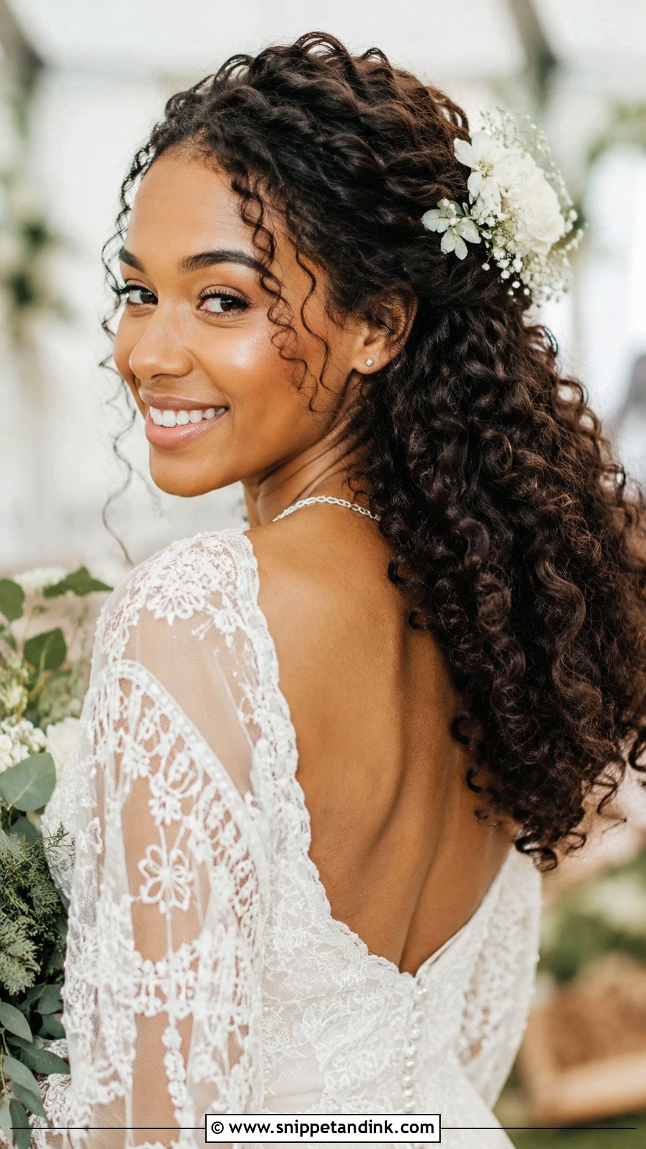 Half Up Half Down Curls - Snippet and Ink - 25 Natural Bridal Hairstyles Black Women