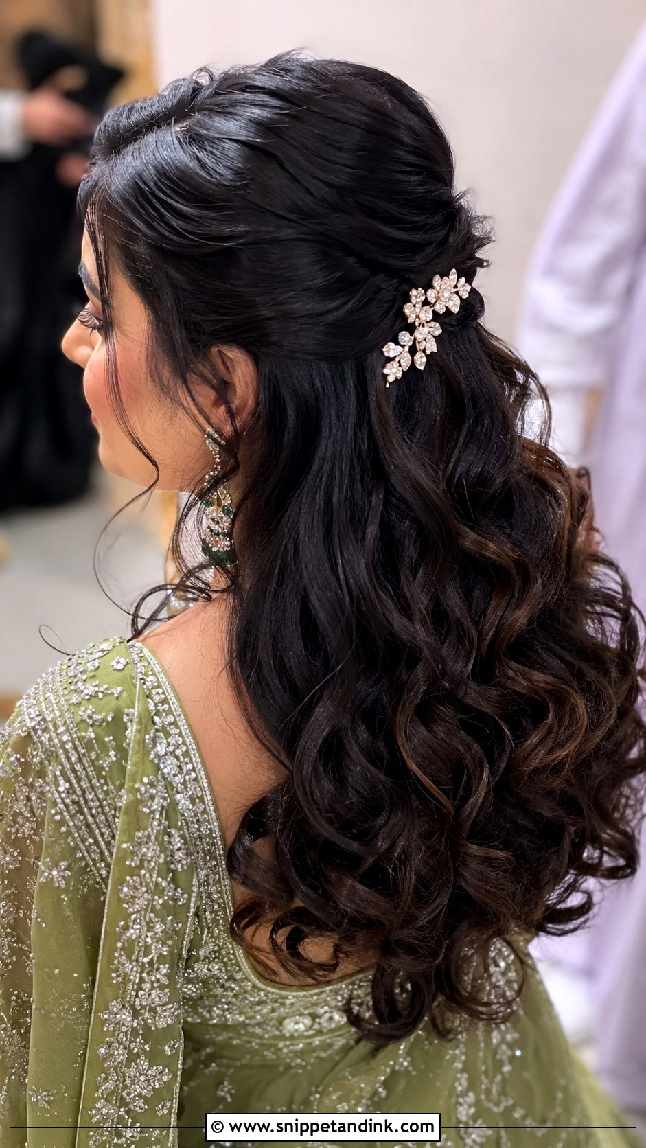 Half Up Half Down Curls - Snippet and Ink - 35 Mehndi Hairstyles