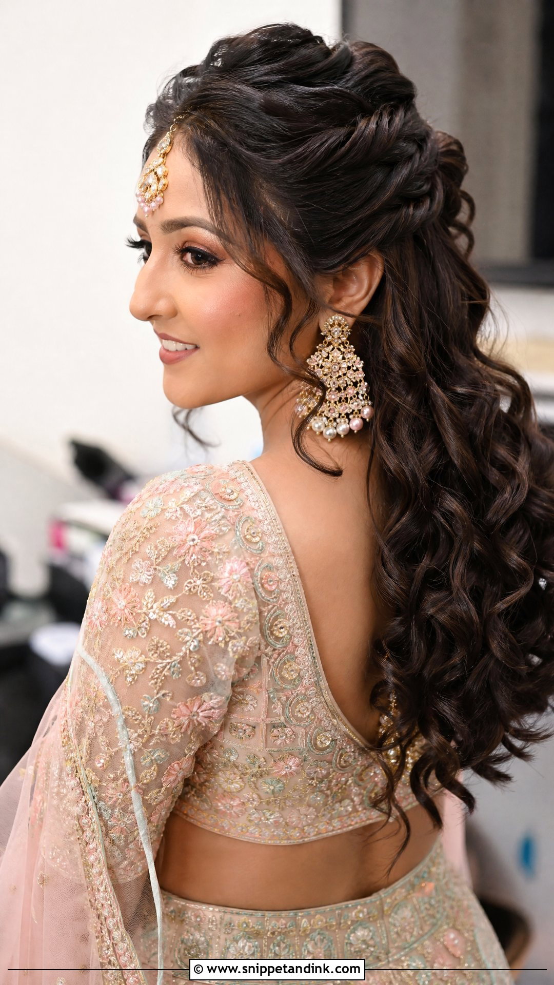 Half Up Half Down Curls - Snippet and Ink - 20 Desi Wedding Hairstyles for Long Hair