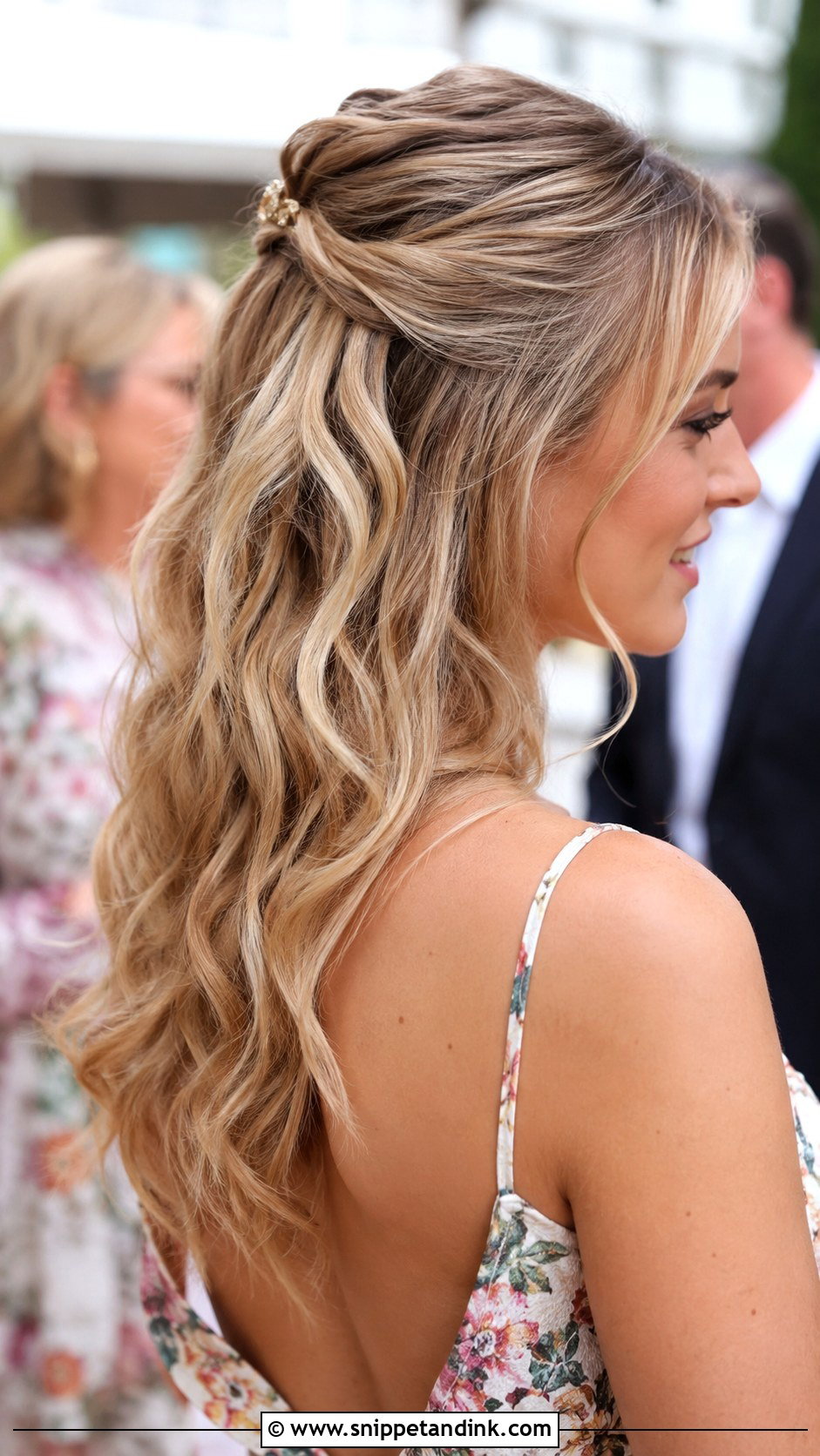 Half Up Half Down Curls - Snippet and Ink - 20 Easy Hair for Wedding Guest Ideas