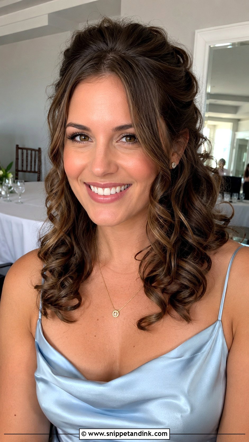 Half Up Half Down Curls Wedding Guest - Snippet and Ink - 20 Half-Up Half-Down Wedding Guest Hairstyles