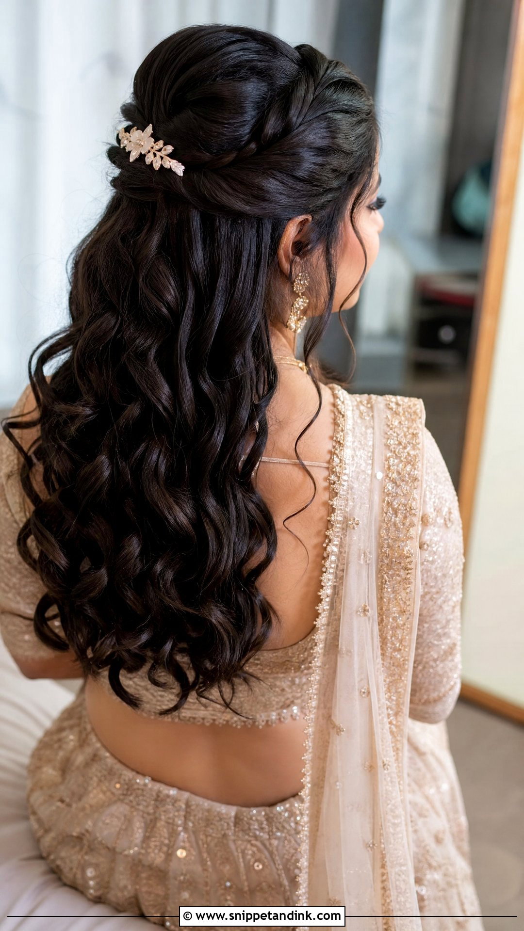 Half Up Half Down Curls With Flowers - Snippet and Ink - 20 Bengali Bridal Hairstyle Ideas