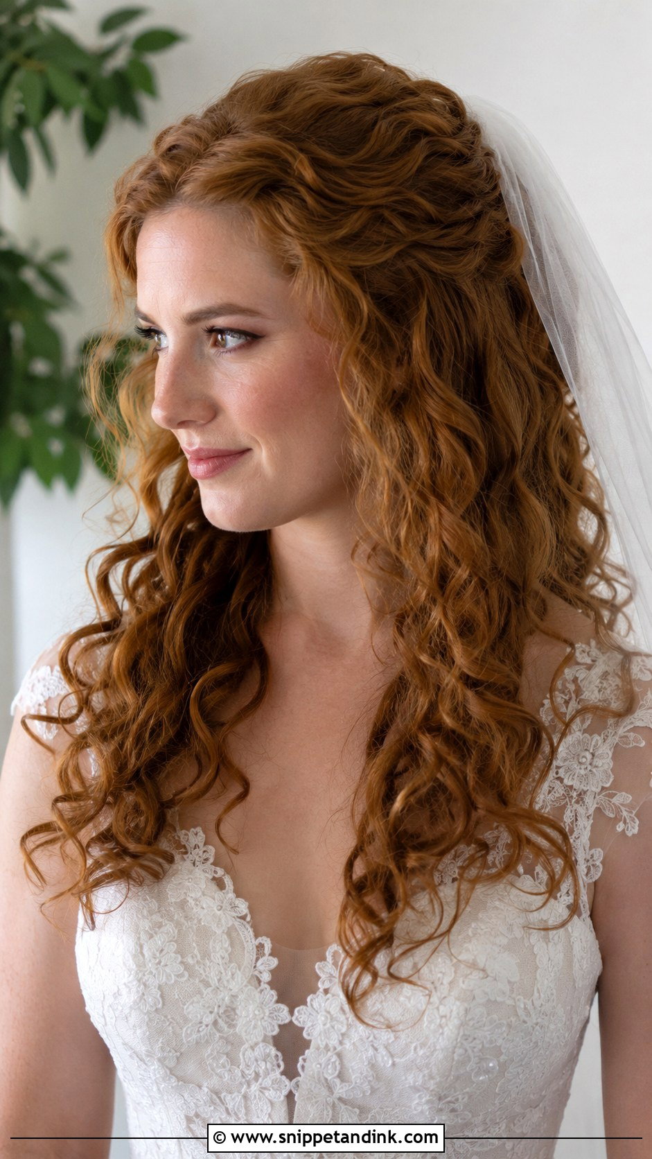 Half Up Half Down Curls With Veil - Snippet and Ink - 25 Curly Hair Bride Hairstyles