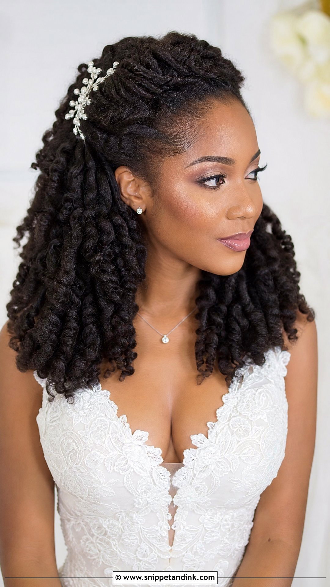Half Up Half Down Curls for Bride - Snippet and Ink - 20 Natural Wedding Hairstyles Black Bride