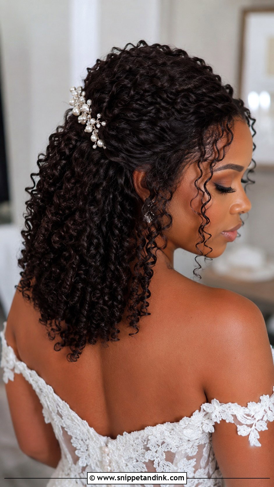 Half Up Half Down Curly Bridal Hair - Snippet and Ink - 20 Bridal Hair for Black Women Ideas