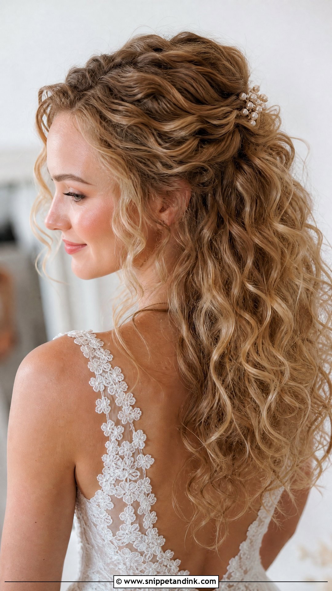 Half Up Half Down Curly Bridal Hair - Snippet and Ink - 15 Bridal Hairstyle for Curly Hair Ideas