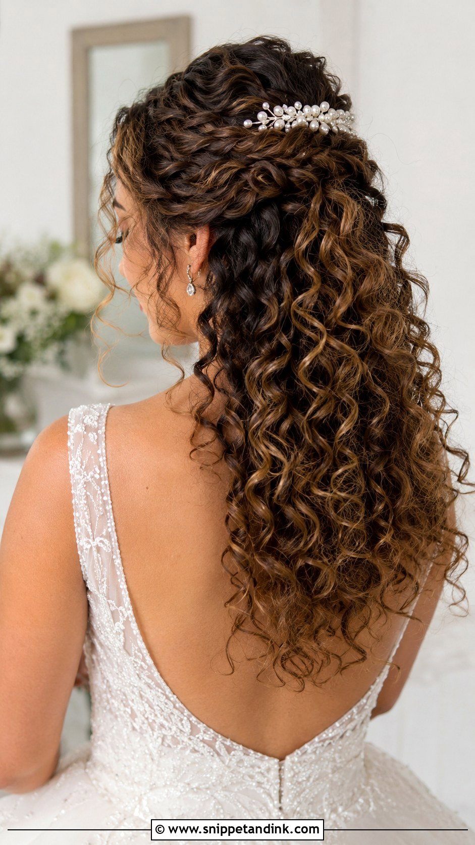 Half Up Half Down Curly Bridal Style - Snippet and Ink - 25 Curly Bridal Hairstyles