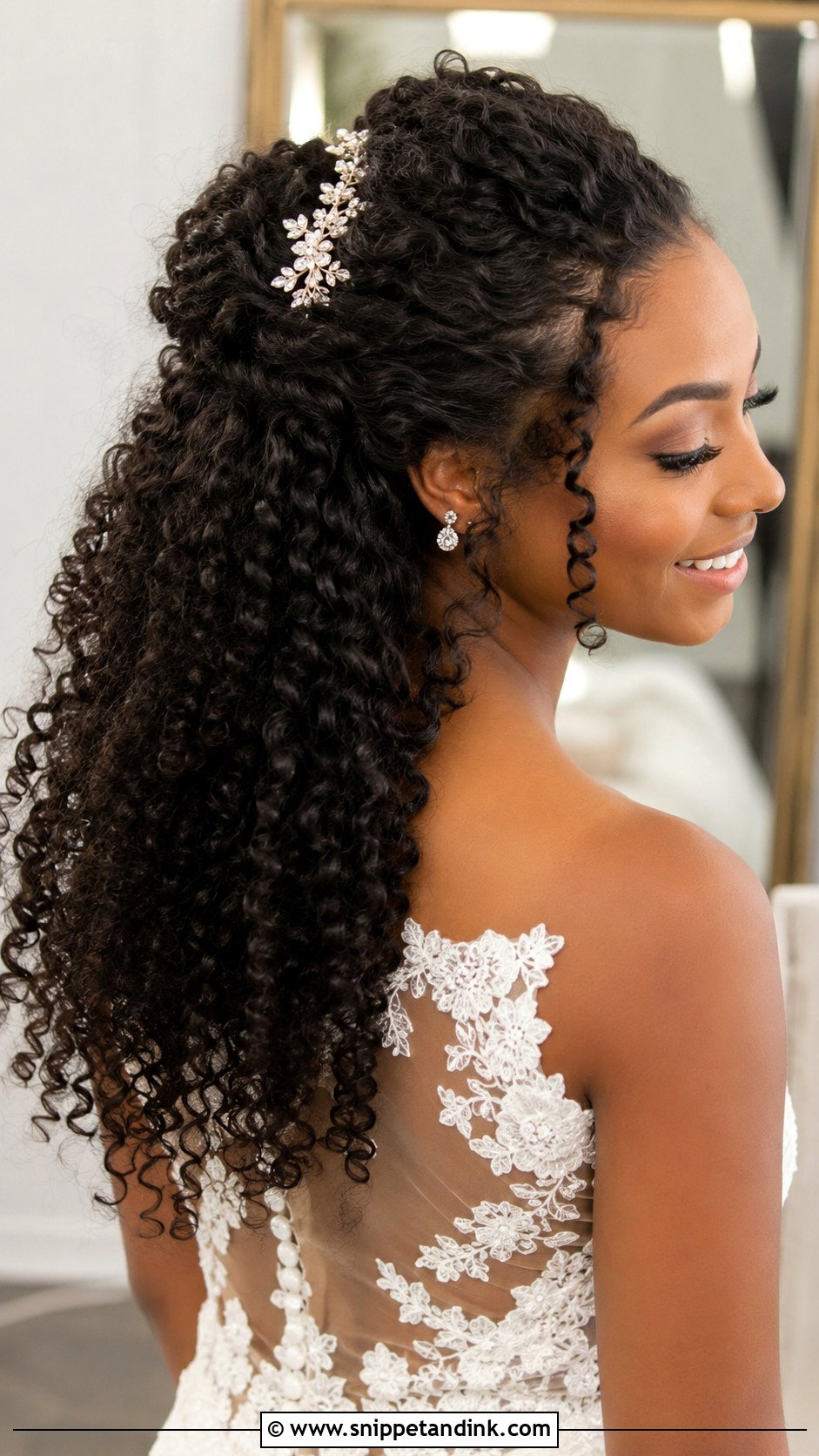 Half Up Half Down Curly Bridal Style - Snippet and Ink - 20 African Bridal Hairstyles Natural Hair Brides